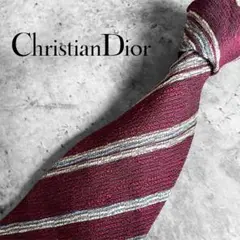 【美品】Christian Dior ストライプ ネクタイ レッド