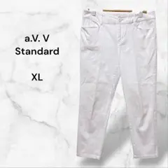 【アーヴェヴェ】7分丈パンツ 白 無地 シンプル 綿(XL)大きいサイズ 春 下