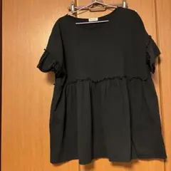Samansa Mos2 黒 フリル半袖チュニック