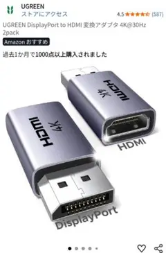 UGREEN DisplayPort to HDMI 変換アダプタ 2個セット