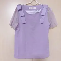toccocloset 肩リボン袖レースブラウスラベンダー