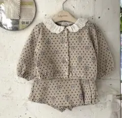 hibyebebe セットアップ　リボン柄　ベージュ　秋服　冬服　春服　長袖