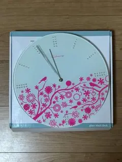 ジャンク品　 新品ガラス壁掛け時計 ピンク花柄