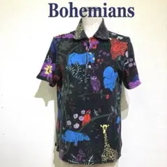 Bohemiansカラフル動物プリント 半袖ポロシャツ　コットン100% 日本製