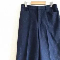インディヴィ ワールド ワイドパンツ ネイビー S ウール毛 大人可愛い