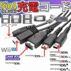 5in1 USB充電ケーブル 3DS 2DS DSLite WiiU 充電器
