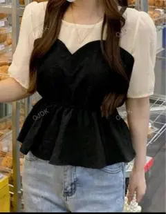 ノースリーブペプラムトップス ブラック・ホワイト セット　フェミニン　GRL好き