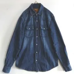 2243　TRADEMARK　長袖デニムシャツ　M 青　スナップボタン　US古着
