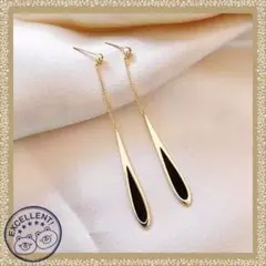 ブラックゴールド ロングピアス❀.*・゜