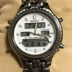 【稼動品】腕時計　SEIKO ホワイト　シルバー　アナデジ　H021-8050 稼動品】腕時計 SEIKO ホワイト シルバー アナデジ H021-8050 - 時計
