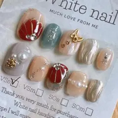 【現品1点限り】ネイルチップ mini 和柄 バタフライ 赤いお花 成人式