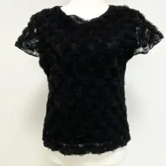 【INFINI】アンフィニ♡薔薇モチーフ 黒 バラ柄 半袖 Tシャツ 9R M