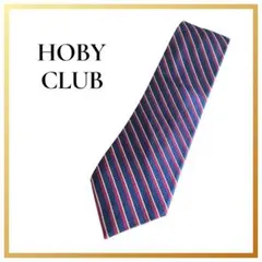 美品✨HOBY CLUB ストライプ ネクタイ　シルク　ネイビー　レッド　光沢