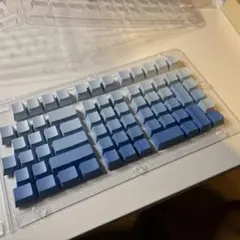 【新品未使用】PBTブルー グラデーションキーキャップ透明トレイ フルサイズ