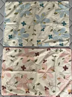 花柄枕カバーセット（青・ピンク）2枚保管品
