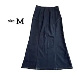 Fio デニム　ロングスカート　Aライン　マキシ丈　M 濃紺　ストレッチ