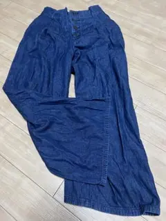 GU レディース デニム ワイド パンツ ウエストゴム Mサイズ カジュアル