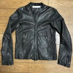 ロック系 切りっぱなし羊革ノーカラーシングルライダースジャケット