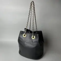 CELINE オールドセリーヌ イタリア製 レザー チェーンショルダーバッグ 黒