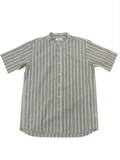 NAVY ストライプ柄 半袖バンドカラーシャツ XL ナチュラル ベージュ