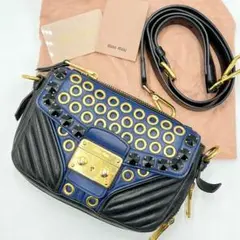 極美品 ミュウミュウ パンチング ナッパクリスタル アクセサリーポーチギャラ付き