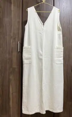 デニムジャンパースカート　前後着　L デニムワンピース　アイボリー　美品