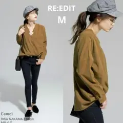 【リエディ】Vネックブラウス オーバーシャツ (M) ブラウン 大人可愛い 上品