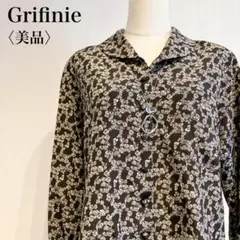 【美品】　グリフィン　花柄デザイン丸襟付き長袖シャツブラウス日本製ブラック
