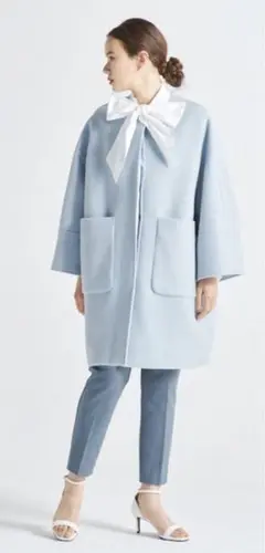 yori 2022AW ウールノーカラーコート サックス ブルー