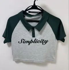 Simplicity クロップドポロシャツ グレー/グリーン