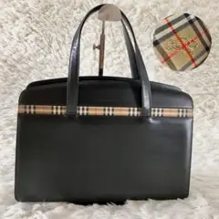 極美品BURBERRYトートバッグ ハンド レザー 黒 ノバチェック ホースロゴ