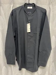 UNIQLO コットンリネンスタンドカラーシャツ　ブラック　Ｌサイズ