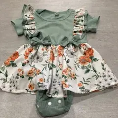 花柄ロンパース ミントグリーン