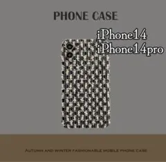 ツイード ニット iPhone カバー 秋冬 iPhone14pro 白黒