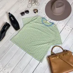 『CANCION』ボーダー　Tシャツ　半袖　ブルー　イエロー　Lサイズ