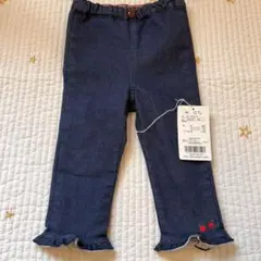ファミリア　デニム　familiar フリル裾 ロングパンツ 80