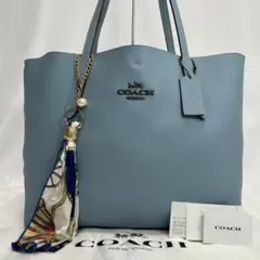 【美品】コーチ 67235 ビジネスバック トートバッグ レザー A4可 水色