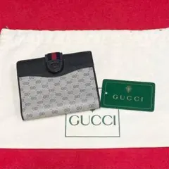 極 美品 オールドグッチ ネイビー シェリーライン 二つ折り 財布 折り財布