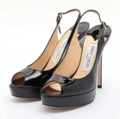 JimmyChoo ジミーチュウ オープントゥパンプス パテント 35 ブラック