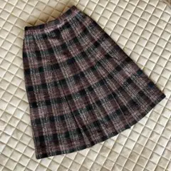 秋冬物 プリーツスカート チェック柄 ミモレ丈 M ヴィンテージ