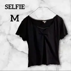 ❤１点限り❤SELFIE ブラック 半袖レースTシャツ【M】Ｖネック カットソー