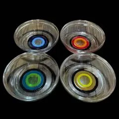 【未使用】ピエールカルダン　カラフル円形模様ガラス皿4枚セット 昭和レトロ