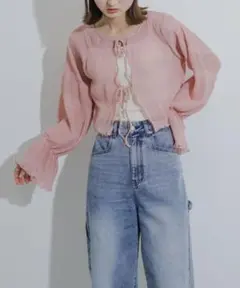 ピンク クロップドカーディガン　美品　へユム