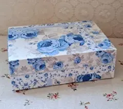 ＊デコパージュ＊薔薇雑貨**ペーパーボックスMサイズ**♪カントリーブルー柄♪