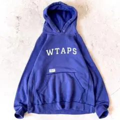 ダブルタップス 日本製 2→Mサイズ ロゴ スウェットパーカー 青 WTAPS