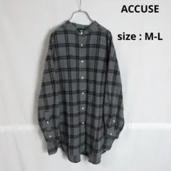 【値下げ◎】 ACCUSE / 美品 オーバーサイズ ノーカラー チェックシャツ