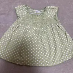 クミキョク　緑色　ドット柄　ベビーシャツ 半袖