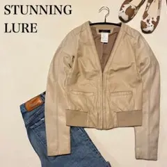 STUNNINGLURE レザージャケット ライダース ノーカラー 本革 牛革