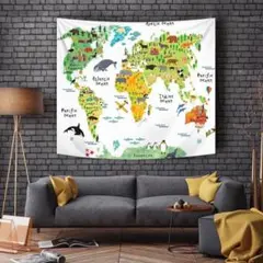 世界地図 タペストリー可愛い動物子供部屋 インテリア布製 150x130