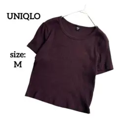 UNIQLO ユニクロ リブTシャツ 半袖 【M】リブ編み ダークブラウン